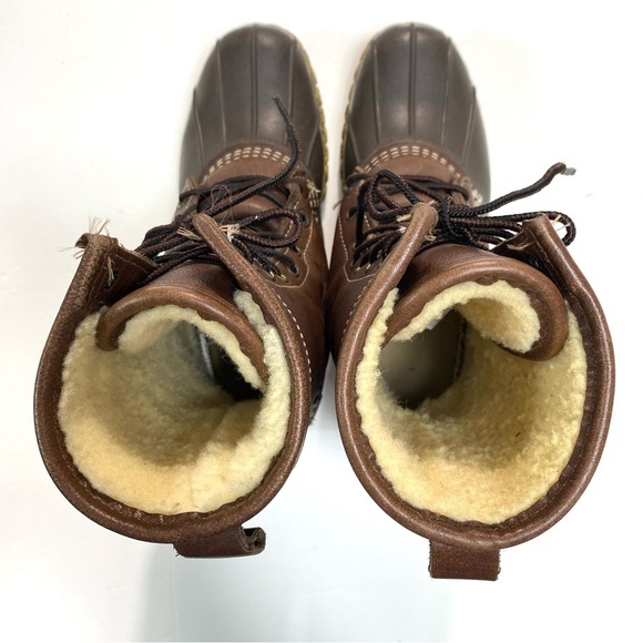 L.L. Bean 10" Shearling-Lined Leather Lace Up Duck Boots in Brown Size 8 #230121 - Picture 9 of 12